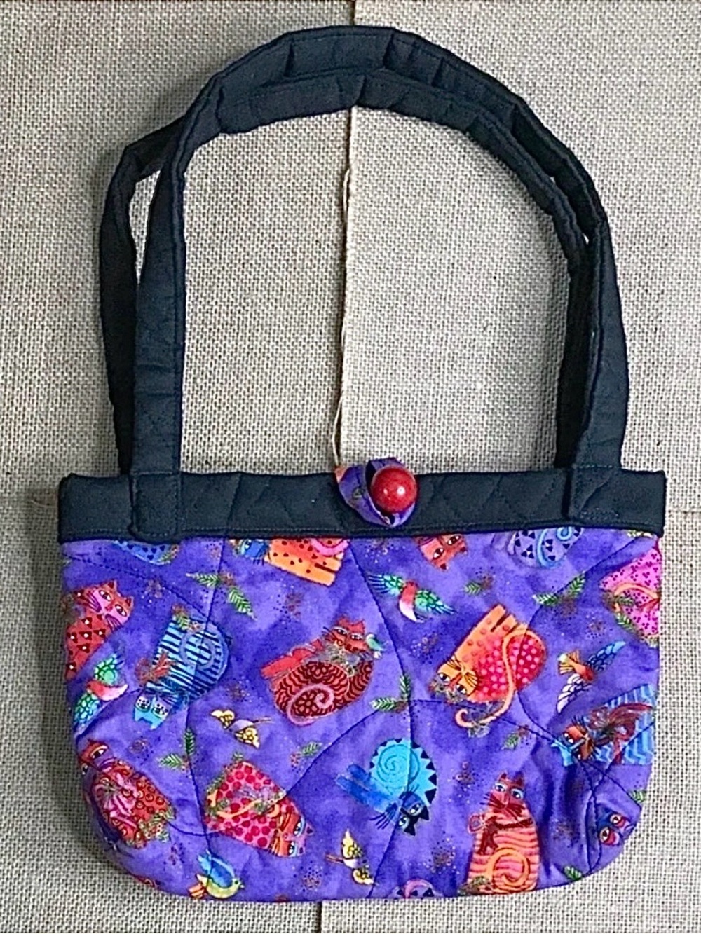 Handmade Colorful Quilted Cat Purse Handbag Whimsical Fun Novelty Twee Kitsch